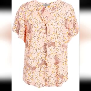 Pink and Yellow Flutter Sleeve Ruffled Blouse